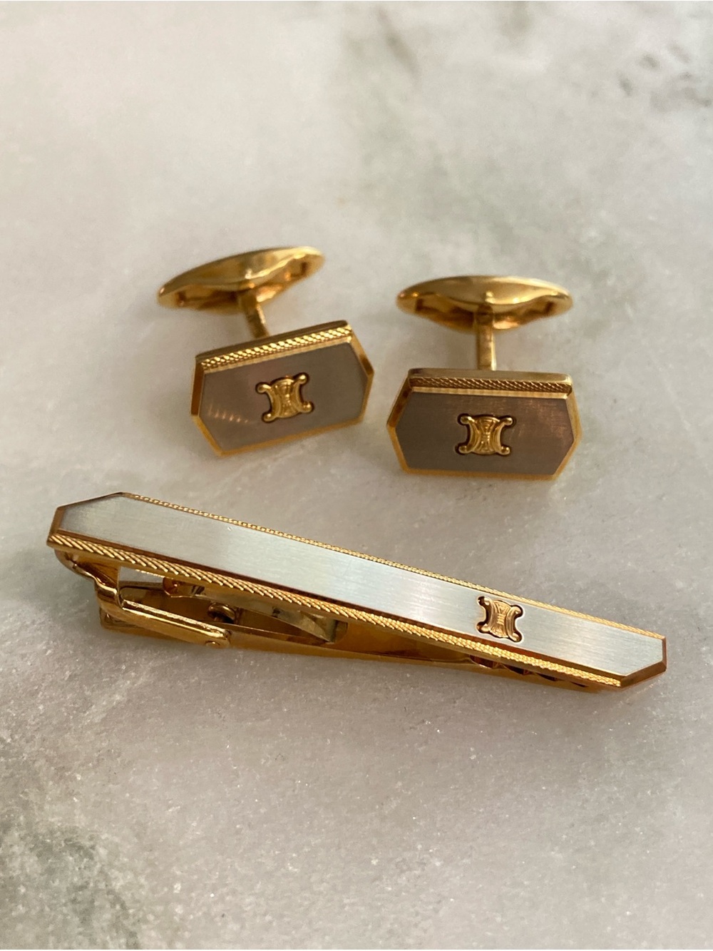 Celine Cuff Links + Tie Clip Set Vintage
